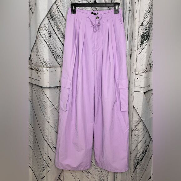 NWT Forever 21 Lavender Cargo Pants Wide Legs S - Picture 5 of 9